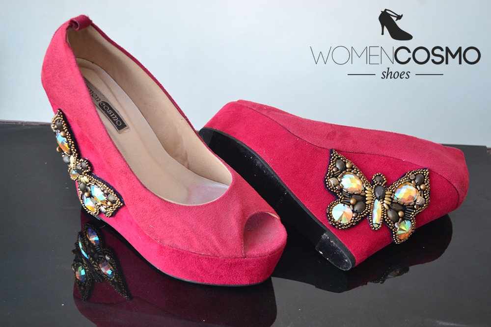 Red butterfly Wedges shoes