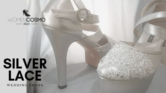 Sepatu Wedding Wanita Silver Lace
